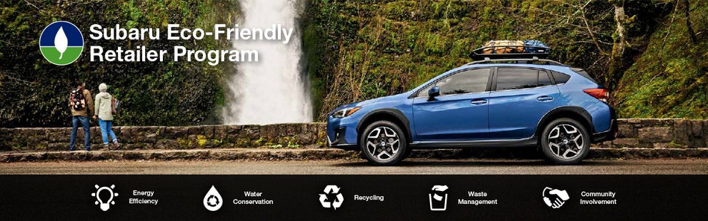 The Subaru Eco-Friendly Retailer Program logo with a blue Subaru and eco icons at bottom. | SubaruDemo4 in Hermiston OR
