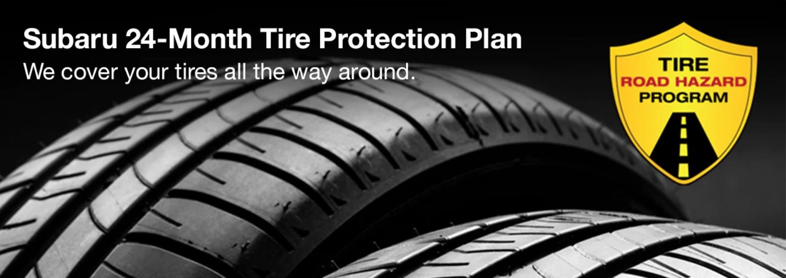 Subaru tire with 24-Month Tire Protection and road hazard program logo. | SubaruDemo4 in Hermiston OR